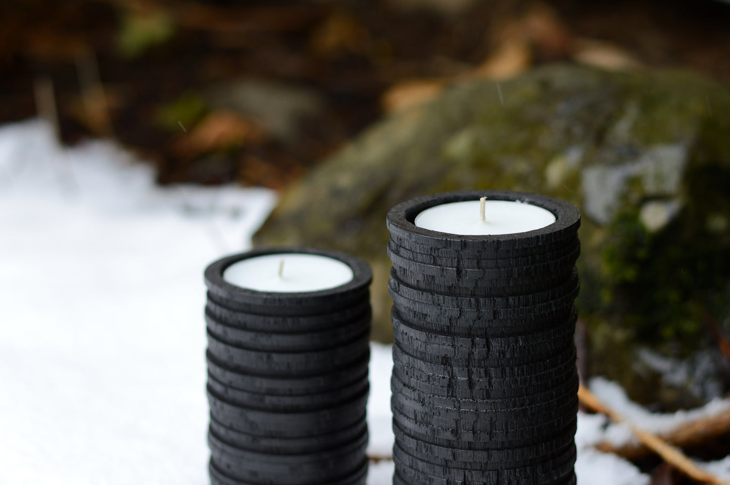 Candle Holders | Hand Turned Design with Jumbo Tea Lights | Set of 2 or 3