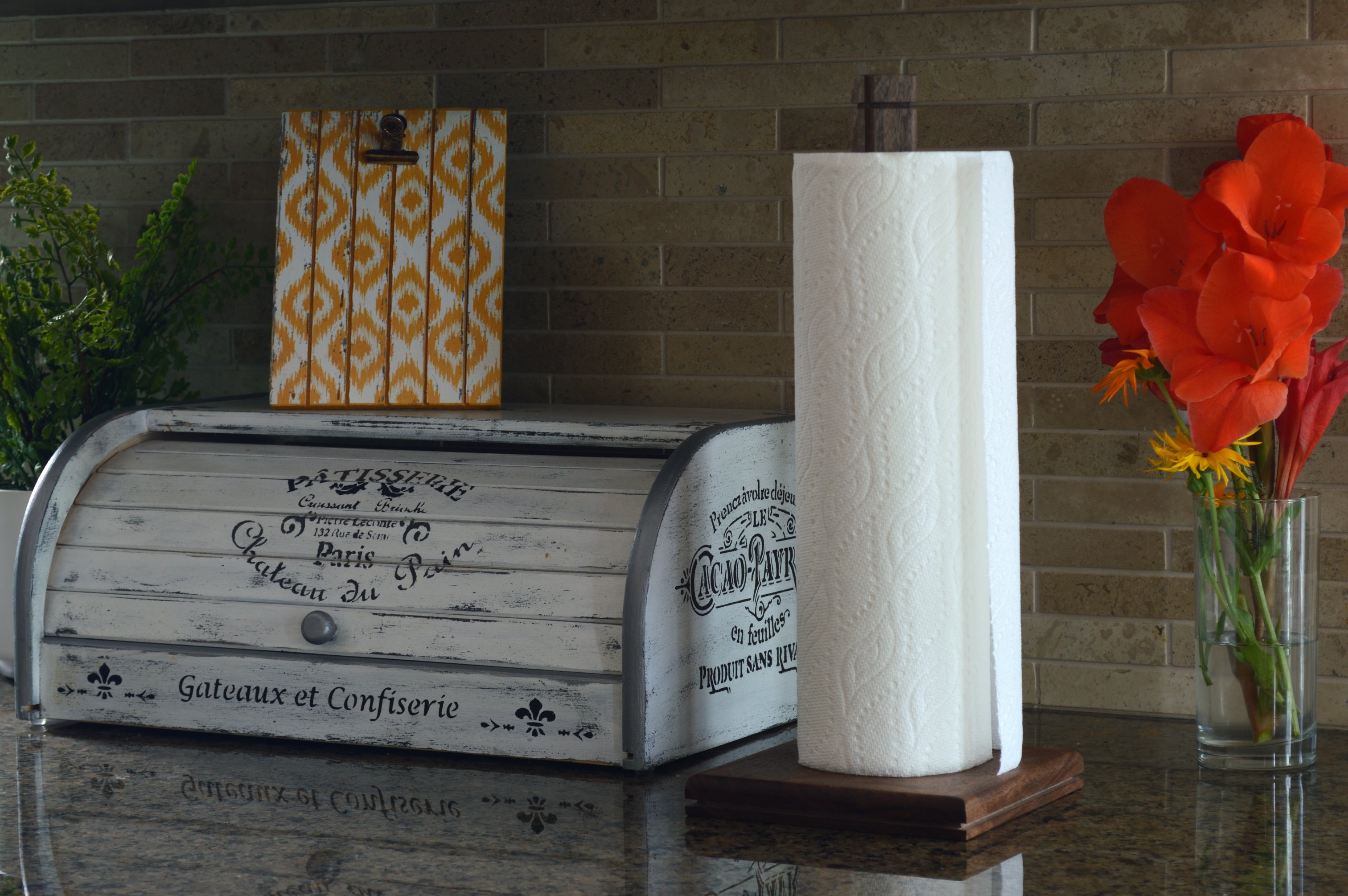 Dark wood paper towel holder sale